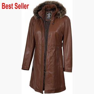 Real Lambskin Leather Long Coat Women Trench Car Coat Style